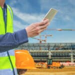 man at a construction site with tablet
